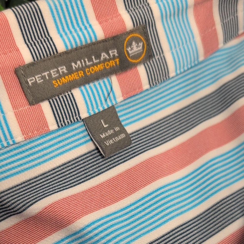 Peter Millar Blue and Pink Striped Polo Shirt - Picture 2 of 4